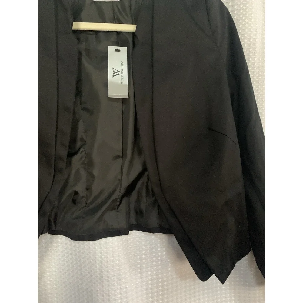 Worthington‎ Womens Medium Short Blazer Open Front Black